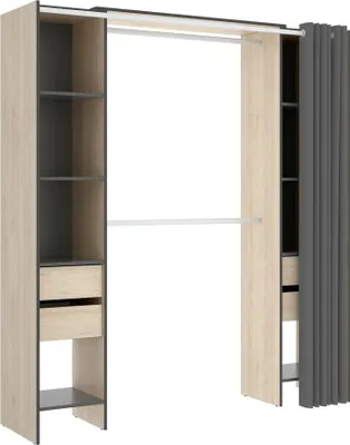 Produktbild von Kleiderschrank Dmanari, Struktur für begehbaren Kleiderschrank, offene Garderobe, 180 x 50 x 205 cm, Eiche und Anthrazit