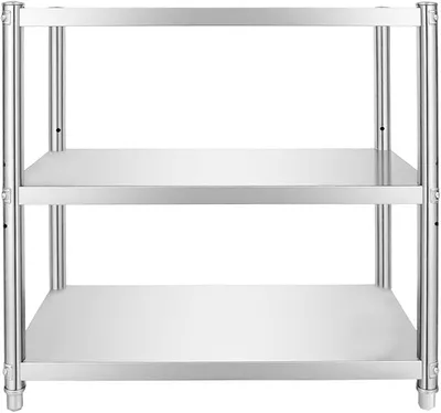 Image de Étagère robuste de 80x80x40 cm, avec 3 niveaux, en acier inoxydable. Idéale pour la cuisine, les établissements de restauration, les garages, les ateliers ou les entrepôts. Étagère métallique avec une capacité de charge de 50 kg