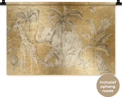 Produktbild von MuchoWow® Wandteppich Wandbehang Dschungel - Kinder - Gold - Tiere 60x40 cm Tapisserie Dekoration Wandtuch - Wanddekorationen