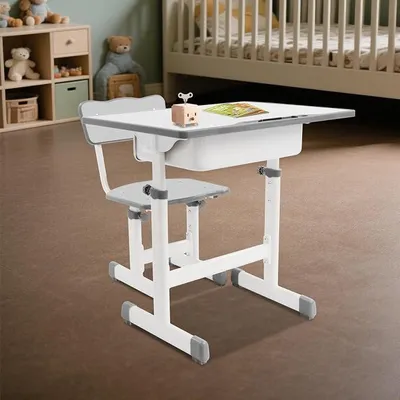 Imagen del producto de Conjunto de escritorio infantil con silla, escritorio para estudiantes, con altura ajustable de 64 a 76 cm, para niños y niñas (rosa, blanco)