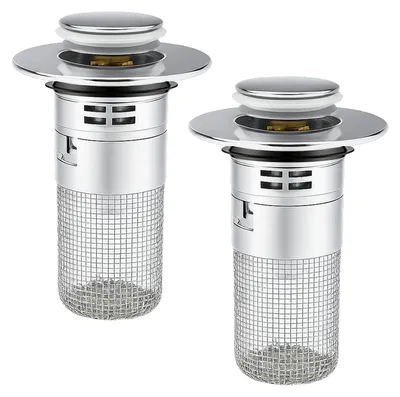 Produktbild von Set von 2 Edelstahl Pop-up Abflussfilter - Universeller Abflussstopfen