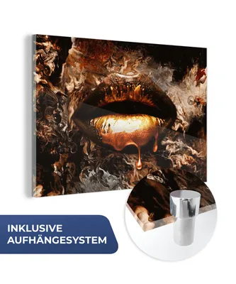 Obrázek produktu pro MuchoWow® Obrazy na skle - Nástěnné obrazy - Fotografie na skle Zlato - Rty - Umění - Zlato - Luxus - Abstraktní 120x80cm Nástěnná dekorace ze skla - akrylová