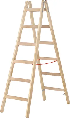 Produktbild von Hymer Holz-Sprossenstehleiter, beidseitig begehbar, 2x6 Sprossen, senkr. Höhe 1,70 m, Reichhöhe 3,10 m, Gewicht 10,0 kg