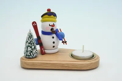 Immagine prodotto di Candeliere con portacandela per tealight e decorazione a forma di pupazzo di neve, colore bianco, altezza 14 cm, nuovo