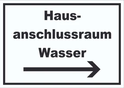 Produktbild von Hausanschlussraum Wasser Schild mit Text Richtungspfeil rechts HAR waagerecht A4 (210x297mm)