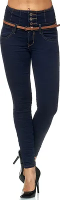 Produktbild von Elara Damen Jeans Skinny High Waist Hose mit Gürtel und Push Up Effekt 1577 Blue-38 (M)
