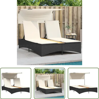Produktbild von The Living Store Doppel-Sonnenliege mit Dach und Auflagen Schwarz Poly Rattan