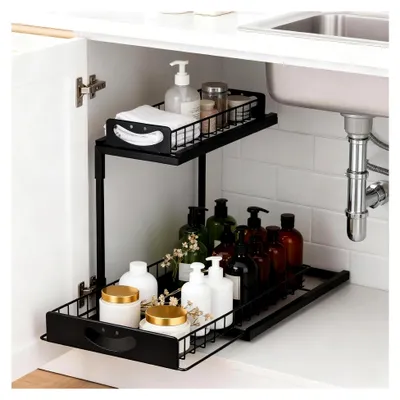 Produktbild von Metallregal für unter das Waschbecken, 2 Etagen Spülschrank Organizer mit Schublade