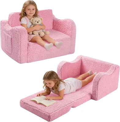 Produktbild von Kindersofa 2-in-1 rosa, faltbar, abnehmbarer Bezug, für Spielzimmer