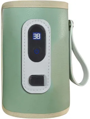 Productafbeelding van Elektrische flesverwarmer met USB-oplaadfunctie en temperatuurregeling in 5 standen, klein reishoesje, groen, voor melk.