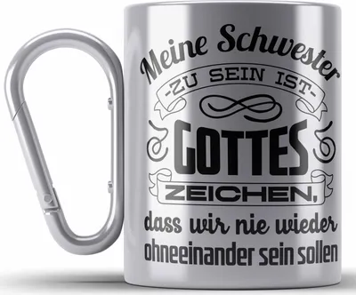 Produktbild von Trendation - Beste Schwester Edelstahl Tasse Karabiner mit Spruch Geschenkidee Geburtstag Schwester von Schwester (Silber)