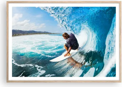 Produktbild von Gerahmtes Poster - Rahmen in heller Eiche - Surfen Surfer Ozean Welle - 100x70 cm - Wand Bild - Wanddeko - Wandbilder - Wandposter - Bilderrahmen - Bilder - Kunstdruck - Wandbild - P2NAA100x70-2785