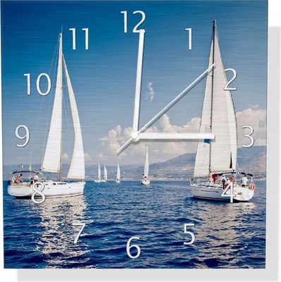Produktbild von Wallario Design Wanduhr Segelschiff auf dem Mittelmeer aus Aluverbund, Größe 30 x 30 cm