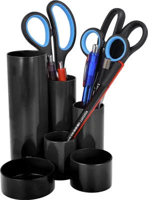 Image de Porte-crayons noir - Range-bureau moderne à 6 compartiments pour le bureau, la maison et bien plus encore