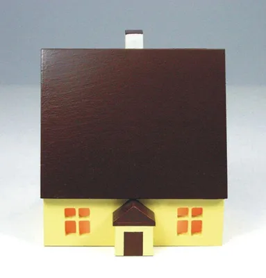 Produktbild von Tischdekoration Holzhaus bunt mit Innenbeleuchtung Höhe 7cm NEU