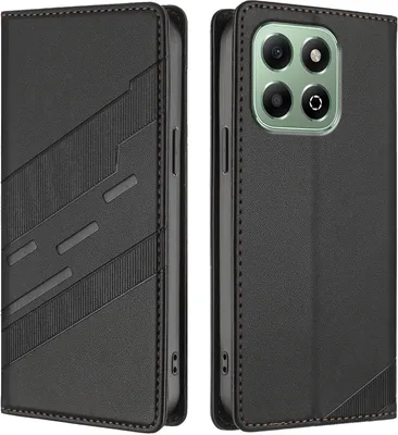 Image de Etui pour Honor X6B/Honor X6A, étui portefeuille en cuirPolyuréthaneavec fente pour cartes et fonction stand Schwarz