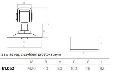 Obrázek produktu pro LogistSystem Nastavitelná branka, pozinkovaná, M20 – deska 160 × 80 mm, 1 ks – 61.062