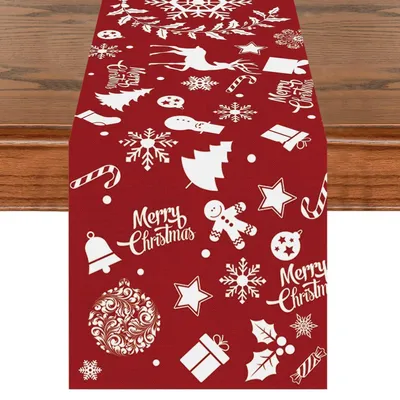 Produktbild von Tischläufer Weihnachten Rot Weiß Rentier Schneeflocke 35 x 180 cm