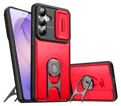 Obrázek produktu pro Pouzdro pro Samsung Galaxy S23, Posuvným krytem fotoaparátu a kroužkovým stojánkem, nárazuvzdorné ochranné pouzdro Červená