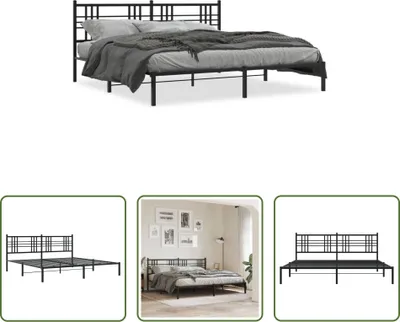 Produktbild von The Living Store Bettgestell mit Kopfteil Metall Schwarz 193x203 cm
