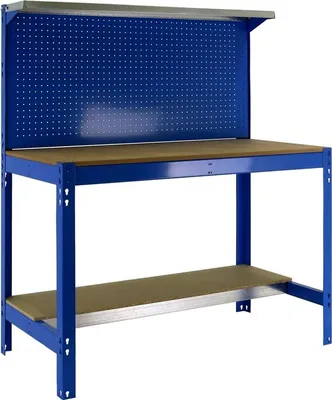 Produktbild von PROREGAL Werkbank BUFFALO mit Werkzeugwand und Ablage | HxBxT 84x150x61cm | Traglast 600kg | Blau