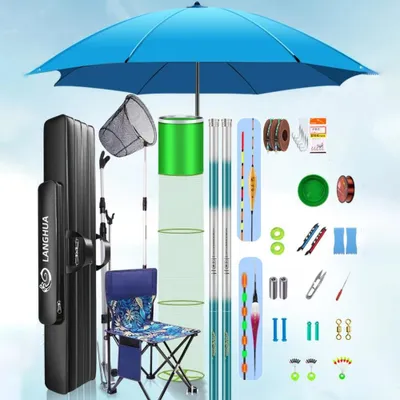 Image de Kit de pêche complet - Canne à pêche télescopique de 3,6 m - Carbone - Tente de pêche de 1,8 m - Chaise avec sac - Filet de 1,6 m - Ligne de pêche de 100 m