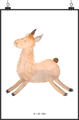 Produktbild von Mr. & Mrs. Panda Bild Lama Springen DIN A0 - Weiß - Geschenk, Abitur, wanddeko, Plakat, Wanddekoration, Start, Glück, Guten Morgen, drucke, Wandbild, Lamas