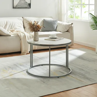 Productafbeelding van Salontafel 'Aulum', 50 x 70 cm, marmer, wit/zilver