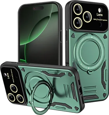 Produktbild von Rüstung Handyhülle für iPhone 17 Pro Dual-Layer Magnetisches Ringhalter Ständer Magsafe Hülle Grün