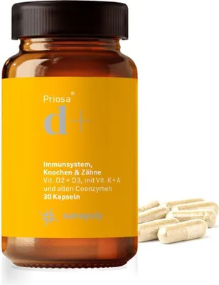 Produktbild von Sanopoly Priosa® D+ | 30 Kapseln | mit Vitamin D2, D3, K2 und A | vegan