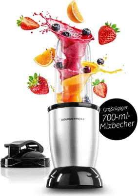 Produktbild von GOURMETmaxx Smoothie Maker 700ml Mini-Standmixer für Smoothies Cocktails praktischer To-go-Aufsatz Zerkleinerer Nutrition Mixer & zum Pürieren 4-tlg.