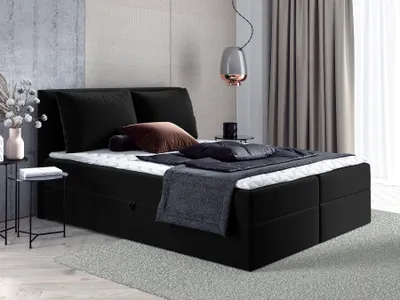Productafbeelding van FEDVE Boxspringbed, tweepersoonsbed, model LINCOLN, slaapkamerbed met 2 nachtkastjes, inclusief matras H3 en topper, afmetingen 180x200 cm