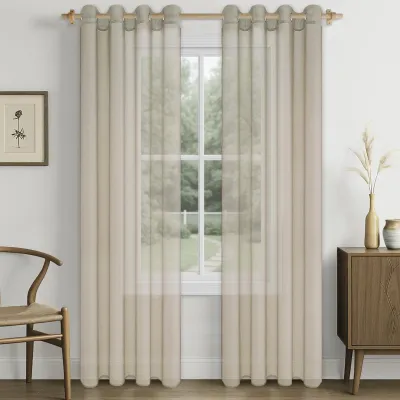 Vitrage mit Ösen, halbtransparent, 140 x 225 cm, beige, 2 Stück