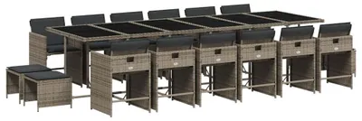 Produktbild von vidaXL 17-tlg. Garten-Essgruppe mit Kissen Grau Poly Rattan