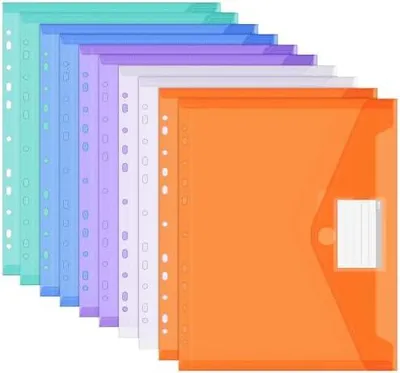 Produktbild von 10 Stück Dokumententasche A4, Wasserdichte Dokumentenmappe, 11 Lochrand Sammelmappen Mit Etikettentasche, Bunte Mappen für Dokumente Organisieren, Bürobedarf, Hausaufgaben
