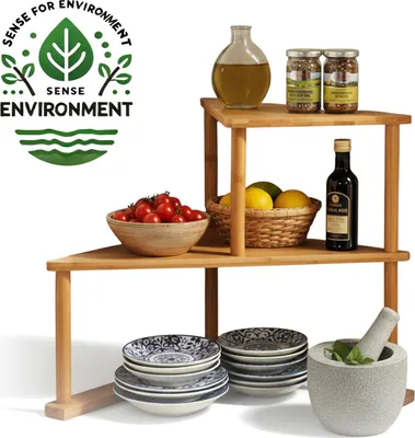 Produktbild von LS-LebenStil Küchenregal Eckregal Holz 52cm Stehendes Aufbewahrungsregal für Arbeitsplatte Küche Bad Gewürzregal über Eck Dekoregal Gewürze Organizer