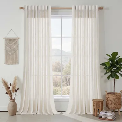 Linnengardine mit Ösen, Boho-Stil, 2 Paneele, 140x280 cm, beige