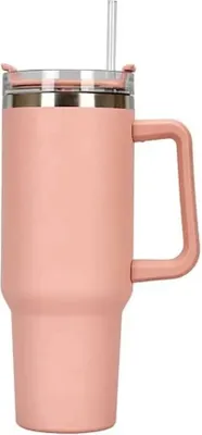 Produktbild von Doppelwandiger Edelstahl Thermobecher mit Strohhalm,40oz 1200ml Becher Tumbler mit Griff und Deckel,Vakuum Isolierbecher Becher,Autobecher Reisebecher（Rose）