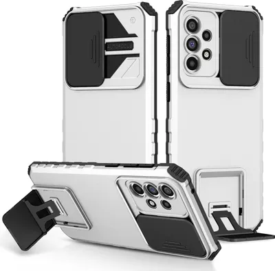 Produktbild von Galaxy A33 5G Hülle, Dual Layer Ständer Schutzhülle mit Schiebe Kamera Schutz für Samsung Galaxy A33 5G Weiß