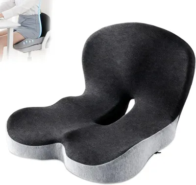 Immagine prodotto di Cuscino per sedia Zitkussen - Imbottitura in memory foam - Seduta confortevole - Design ergonomico - 44 x 42 cm - Grigio scuro