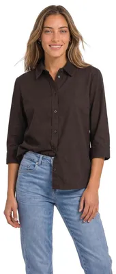 Productafbeelding van Street One blouse met 3/4 mouwen en corduroy details, kleur: zwartbruin, maat: 34
