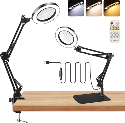 Obrázek produktu pro Zvětšovací lampa, zvětšení 10x a 15x, 3 barevné režimy, dálkové ovládání s časovačem, černá barva