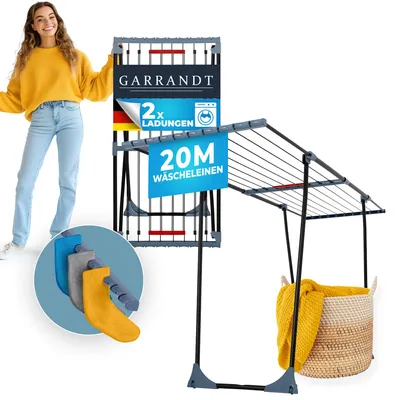 Produktbild von GARRANDT Wäscheständer Black Edition – ausziehbar auf 20 m Trockenfläche, stabiler Flügel-Trockner mit Rollen & extra dicken Stangen platzsparend