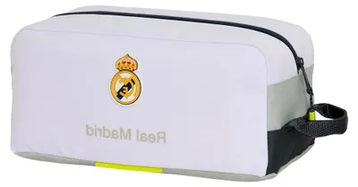 Produktbild von Real Madrid Ausrüstung 25/26 - Mittelgroße Schuhtasche, Mehrzwecktasche, Sport, Überschule, Fußball, bequem und vielseitig, 34 x 18 x 15 cm, weiß, Mediano, Lässig