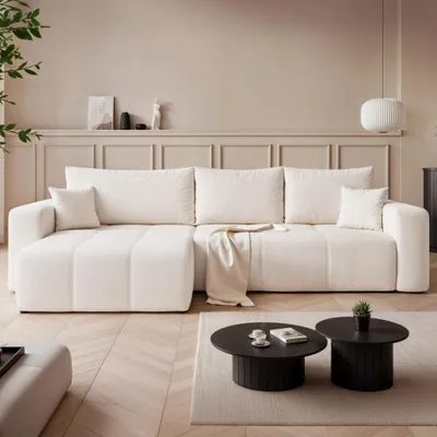 Produktbild von Ecksofa Orto XL Manila 01 Elfenbein Samtvelours Schlaffunktion Universell Bettkasten