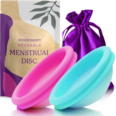 Obrázok produktu pre Menštruačné disky z lekárskeho silikónu, opakovane použiteľné, 1 malý a 1 veľký, určené na používanie počas menštruácie