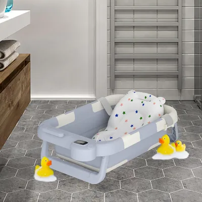 Immagine prodotto di QEENTOE Vaschetta da bagno pieghevole per bambini, con poggiatesta antiscivolo e display digitale, adatta a neonati e bambini piccoli, modello B