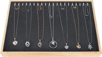 Image de Présentoir à bijoux en bois avec 20 crochets, gris, 24 x 35 cm, organiseur pour colliers et bracelets