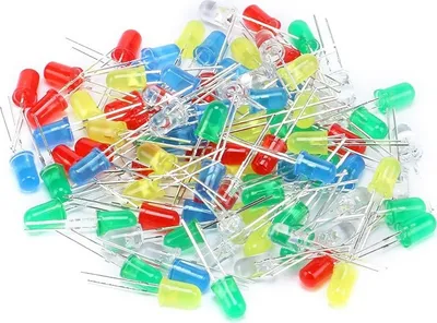Produktbild von 100 x Leuchtdiode LED 5mm - sortiert weiss, rot, gelb, blau, grün