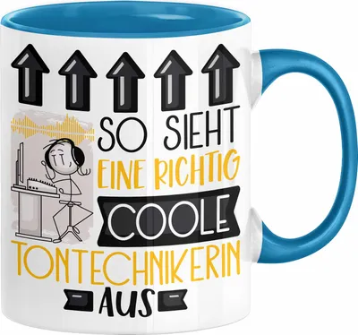 Produktbild von Tontechnikerin Geschenk Tasse Geschenkidee für Tontechnikerin Geburtstag Weihnachten Spruch So Sieht Eine Richtig Coole Tontechnikerin Aus Kaffee-Becher  (Blau)